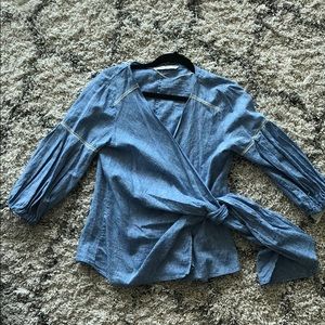 Zara chambray front tie top